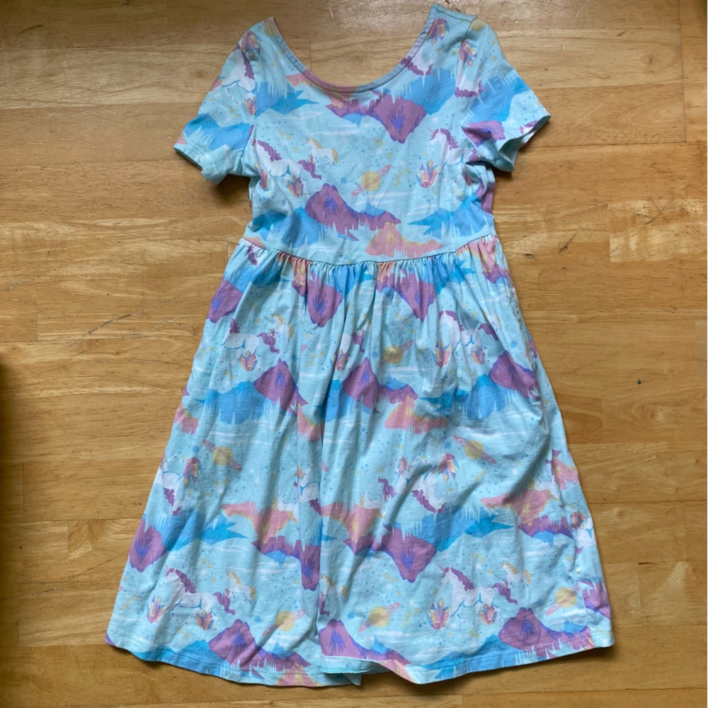 Lands End Girls Pastel Unicorn Day Dress Size Small 6-7